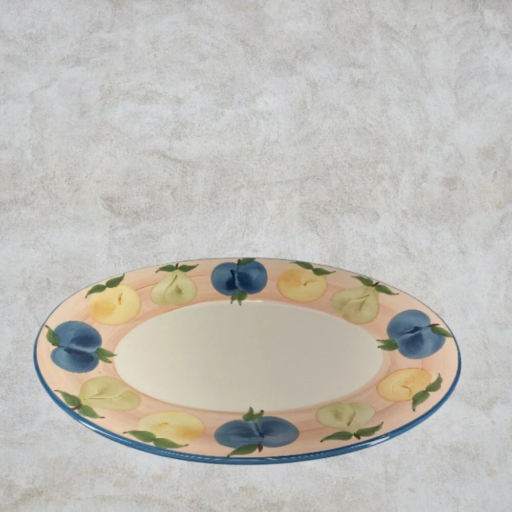 A. SANTOS PORTUGAL -- Large Oval Serving Platter, Hand Painted, Fruit, Vintage